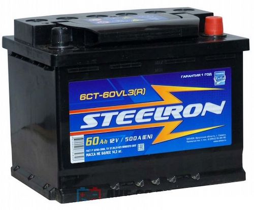 Аккумулятор автомобильный Steelron 60Ah 500A ОП